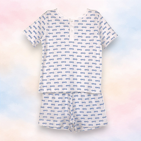 Pijama Blusa e Shorts Pechera MC - Caminhão Azul