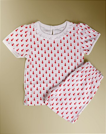 Pijama Blusa e Shorts Babadinho MC - Corações Pequenos