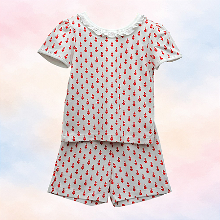 Pijama Blusa e Shorts Babadinho MC - Corações Pequenos