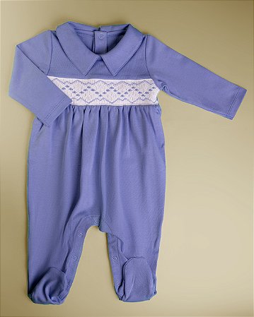 Macacão Smock Zigue-Zague - Azul Penwinrle