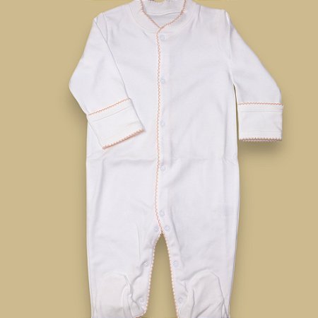 Macacão Broche Picueta Salmão - Branco Liso