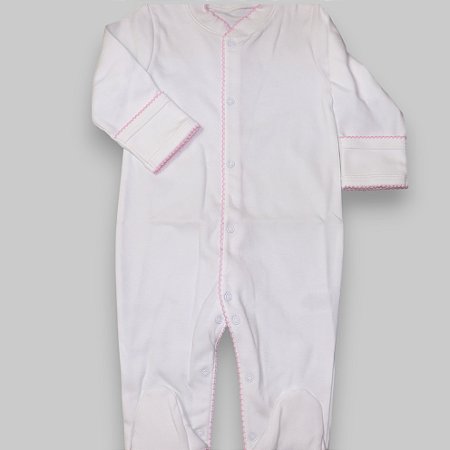 Macacão Broche Picueta Rosa - Branco Liso