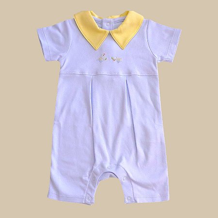 Macaquinho Bordado Patinhos na água - Celeste Liso