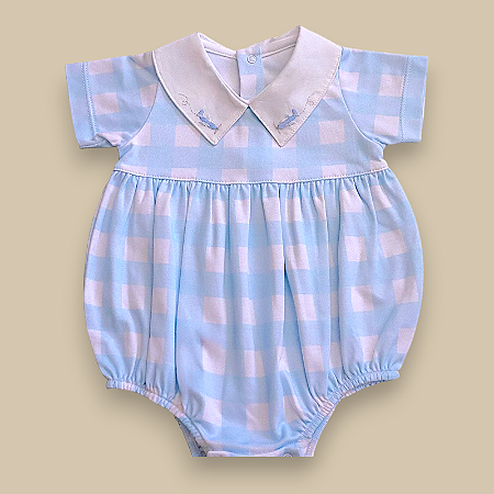 Macaquinho Body Gola Aviõezinhos - Xadrez Celeste