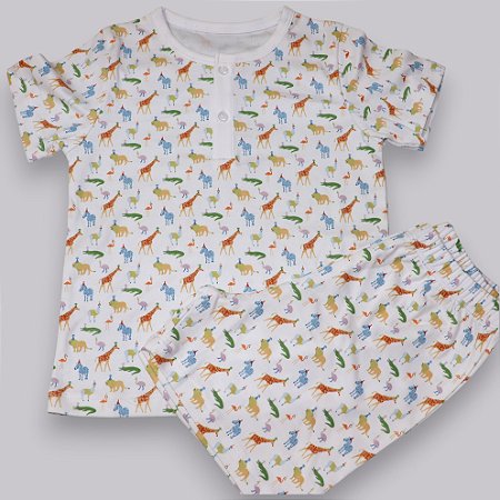 Pijama Blusa e Shorts MC - Safari Colorido