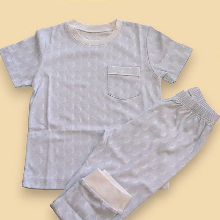 Pijama Blusa e Calça MC - Lua Celeste Minguante com Bolso