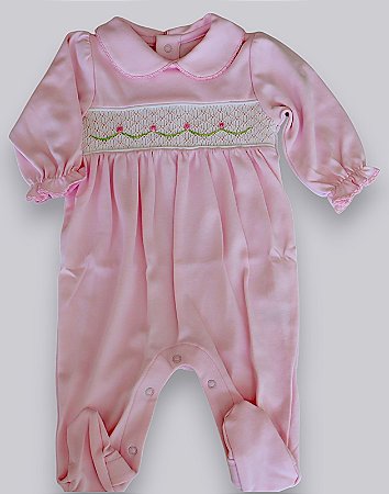 Macacão Smock Flor rosa MC - Rosa Liso