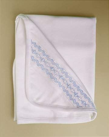 Manta Smock Losango Azul - Branco Liso