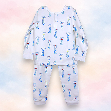 Pijama Flanelado Blusa e Calça ML - Girafa Azul