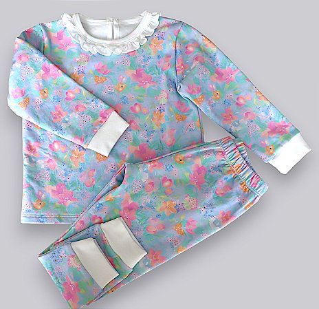 Pijama Flanelado Blusa e Calça ML - Aquarela Menina