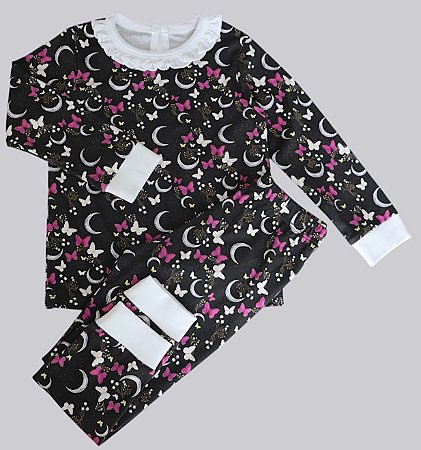 Pijama Blusa e Calça ML - Lua Fundo Preto Menina