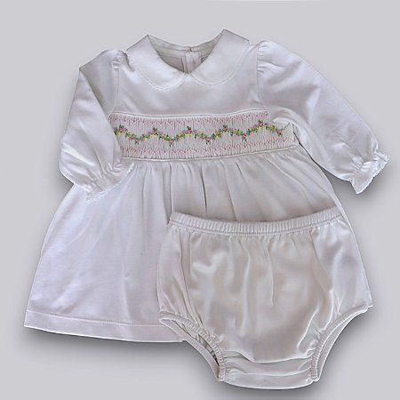 Vestido Smock Ziguezague Florido - Branco Liso