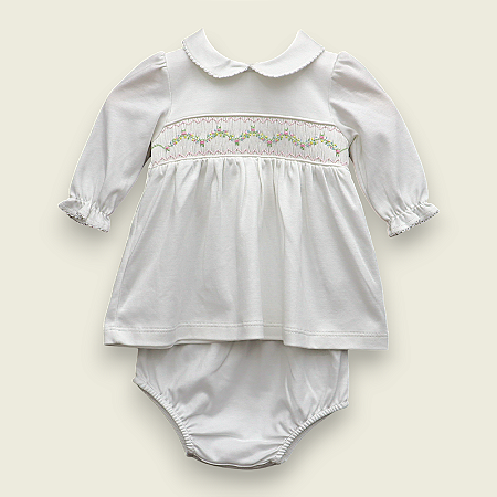 Vestido Smock Ziguezague Florido - Branco Liso