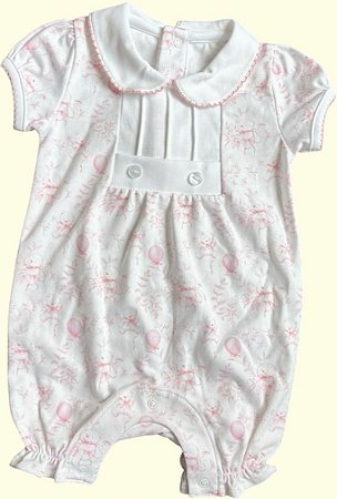 Macaquinho Botão Menina - Balões Rosa