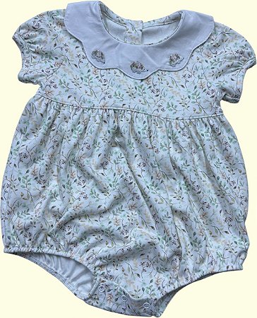 Macaquinho Body Galhos Coloridos - Gola Branca Ouriço Florido