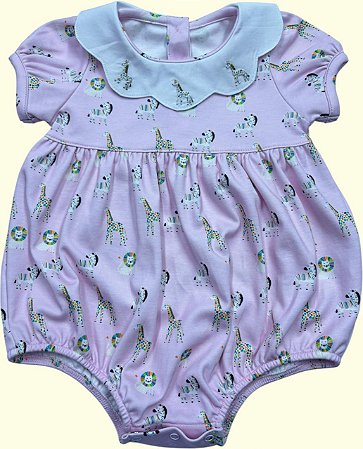 Macaquinho Body Animais Aquarelados Rosa - Gola Branca Zebra Colorida