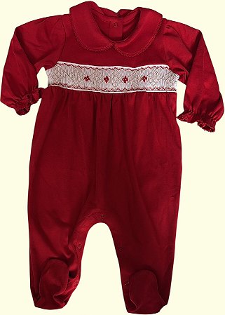 Macacão Smock Flores Vermelhas - Vermelho Liso