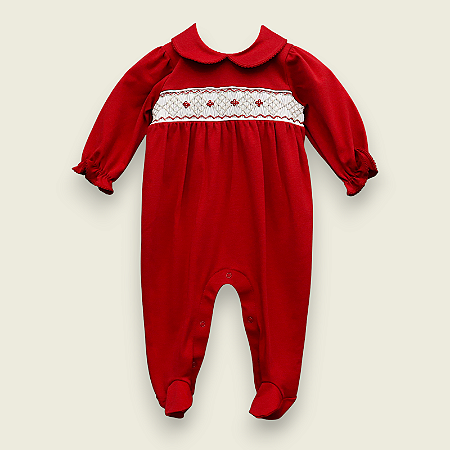 Macacão Smock Flores Vermelhas - Vermelho Liso