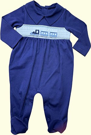Macacão Smock Trênzinho - Azul Marinho Liso