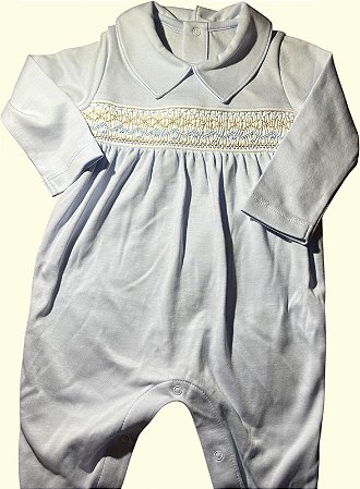 Macacão Smock Losango Marrom com Celeste - Celeste Liso