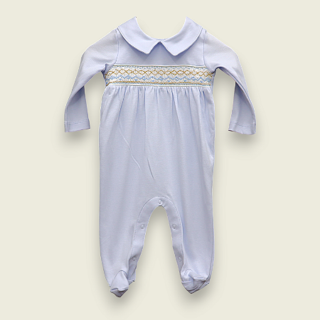 Macacão Smock Losango Marrom com Celeste - Celeste Liso