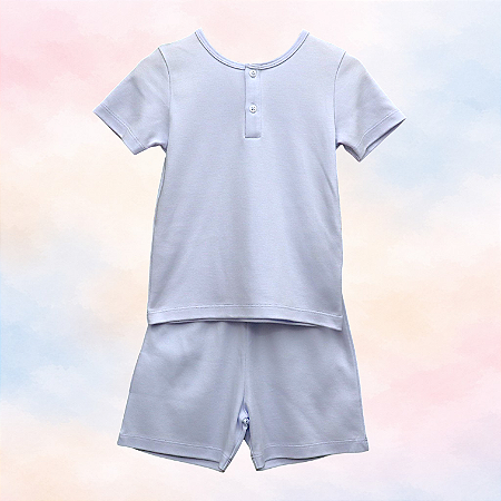 Pijama Blusa e Shorts MC - Celeste Liso