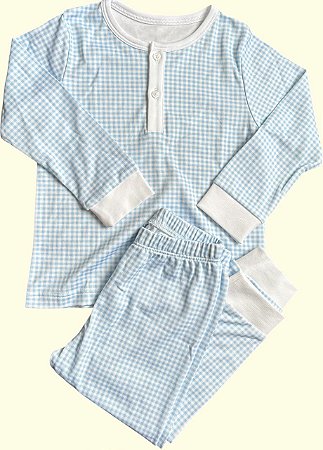 Pijama Blusa e Calça ML - Xadrez Azul