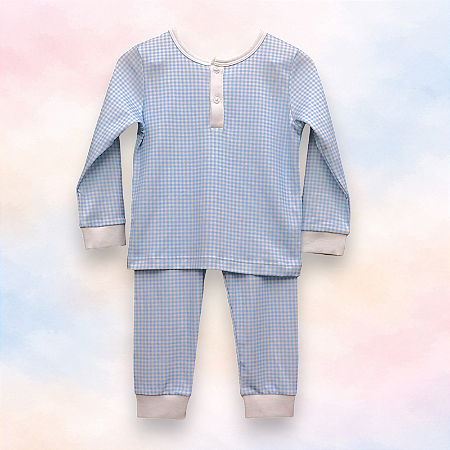 Pijama Blusa e Calça ML - Xadrez Azul