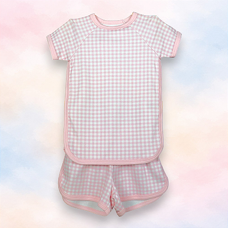 Pijama Blusa e Shorts MC - Xadrez Rosa Largo