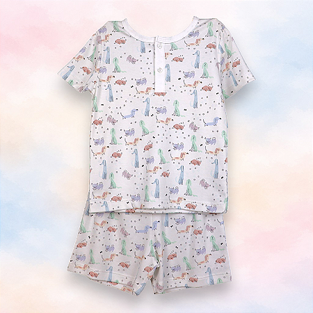 Pijama Blusa e Shorts MC - Cachorrinhos Coloridos Menino
