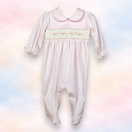 Macacão Smock Florzinha com Losango - Rosa Liso