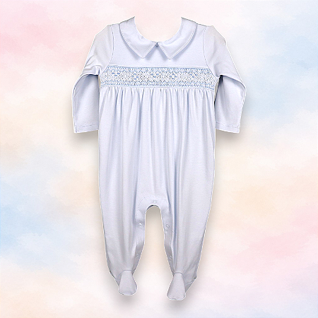 Macacão Smock 4 Pontos Azuis - Celeste Liso