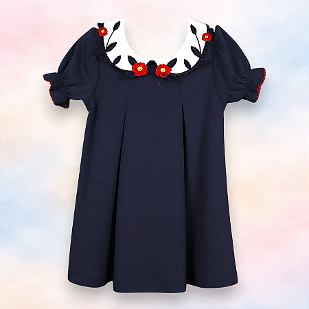 Vestido Entretela Rosa Vermelha - Azul Marinho Liso