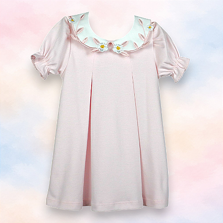 Vestido Entretela Margarida Branca Folha Rosa - Rosa Liso