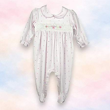 Macacão Smock Três Flores - Poá Menina
