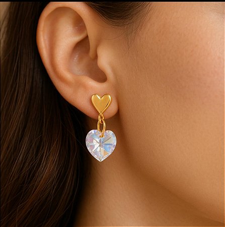 Brincos Miri Morena 33103 Folheado Ouro Cristal 1cm Coração