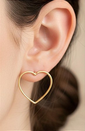 Brincos folheado Ouro Coração Vazado 3,8cm 33209