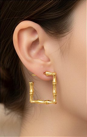 Brinco Argola Quadrada 2cm Folheado Ouro Miri Morena 33216