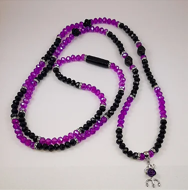 Guia Fio de Conta Pombagira Mulambo/Farrapo/Quitéria/Padilha Roxo Preto Rosa Cristal 8MM Tridente Umbanda Candomblé Quimbanda