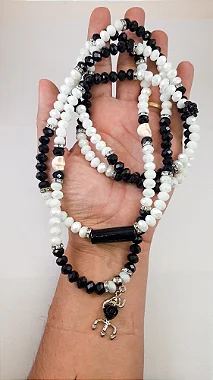 Guia em Cristal de Vidro (65 cm) - Pombo Gira Branca e Preta - Umbanda - Candomblé - Quimbanda