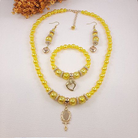 Conjunto Orixá Oxum (Colar + Brinco + Pulseira) Umbanda e Candomblé