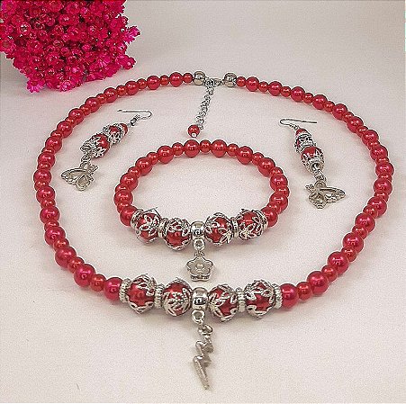 Conjunto Orixá Iansã (Colar + Brinco + Pulseira) Umbanda e Candomblé