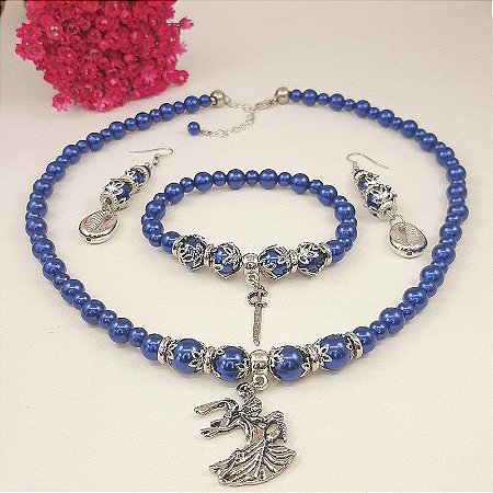 Conjunto Orixá Ogum (Colar + Brinco + Pulseira) Umbanda e Candomblé