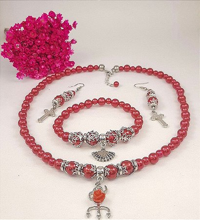 Conjunto Orixá PomboGira / PombaGira Modelo 2 (Colar + Brinco + Pulseira) Umbanda e Candomblé