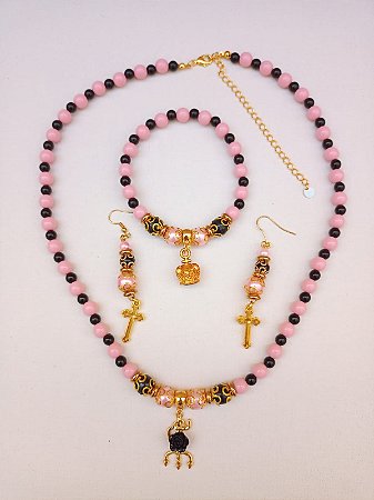 Conjunto Orixá Pombo Gira  Menina/ Pomba Gira Menina (Colar + Brinco + Pulseira) Umbanda e Candomblé