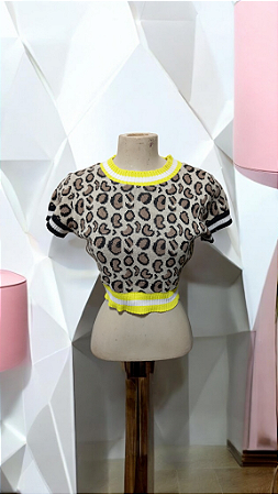 Blusinha cropeed crochê leopardo TAM M