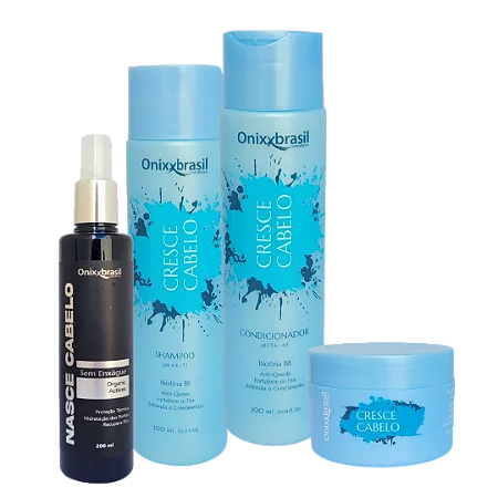 Kit Cresce Cabelo e Nasce Cabelo - Shampoo + Condicionador + Máscara + Loção Capilar