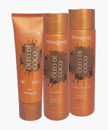 Kit Óleo de Coco - Shampoo 300ml + Condicionador 300ml + Leave-in 250ml | Alto poder de Hidratação