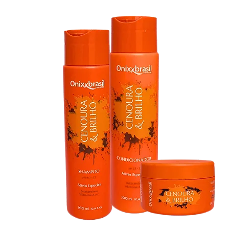 Cenoura e Brilho - Shampoo + Condicionador + Máscara - Rico em vitaminas A, C e Betacaroteno