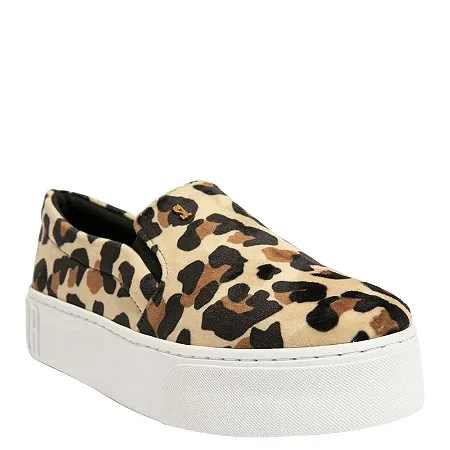 Tênis Slip On Veludo Animal Print Onça Plataforma